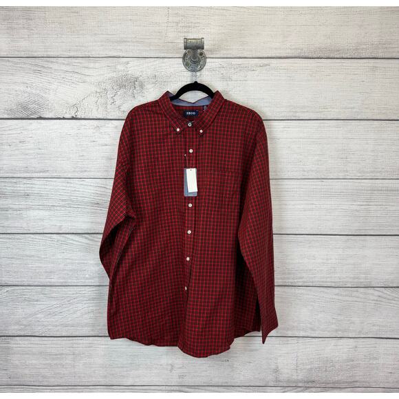Izod Men's Red & Black Plaid Long Sleeve Button Up Shirt Size XXL - Picture 1 of 7